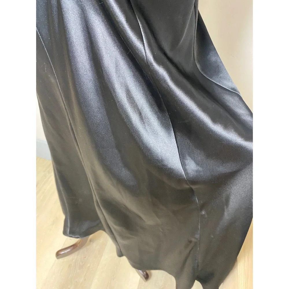 VTG Fredrick of Hollywood Black Satin Nightgown Slip Dress Maxi Lingerie Gown